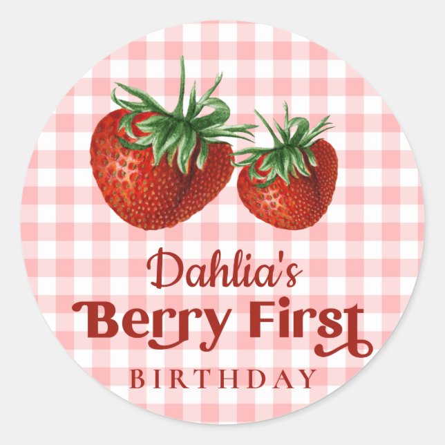 Strawberry 1st Birthday Berry First Birthday Classic Round Sticker (Front)