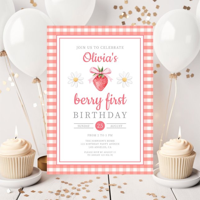 Strawberry 1st Birthday Berry First Birthday Invitation (Strawberry 1st Birthday Berry First Birthday Invitation)