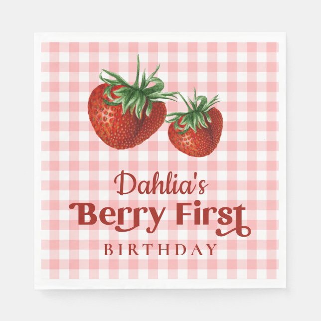 Strawberry 1st Birthday Berry First Birthday Napkin (Front)