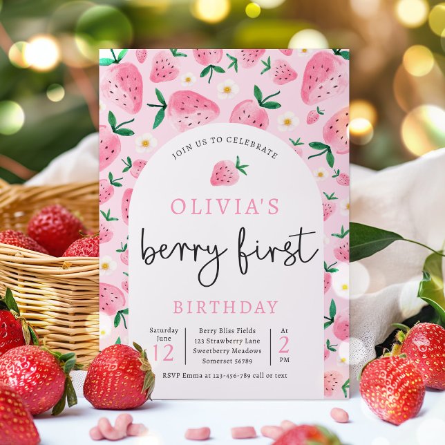 Strawberry 1st Birthday Berry First Birthday Party Invitation (Creator Uploaded)
