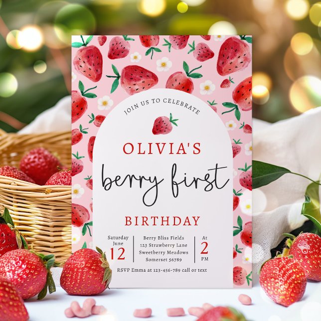 Strawberry 1st Birthday Berry First Birthday Party Invitation (Creator Uploaded)