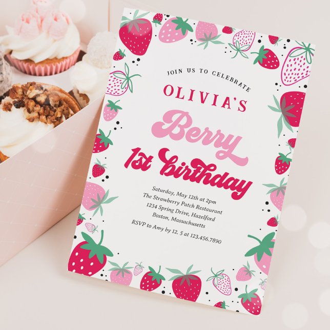 Strawberry 1st Birthday Berry First Birthday Party Invitation (Creator Uploaded)