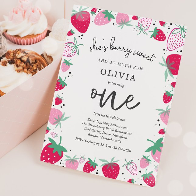 Strawberry 1st Birthday Berry First Birthday Party Invitation (Creator Uploaded)