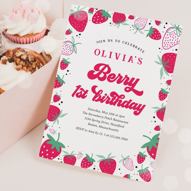 Strawberry 1st Birthday Berry First Birthday Party Invitation (Creator Uploaded)