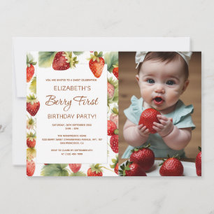 Strawberry 1st Birthday Berry First Birthday Photo Invitation