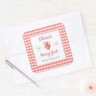 Strawberry 1st Birthday Berry First Birthday  Square Sticker