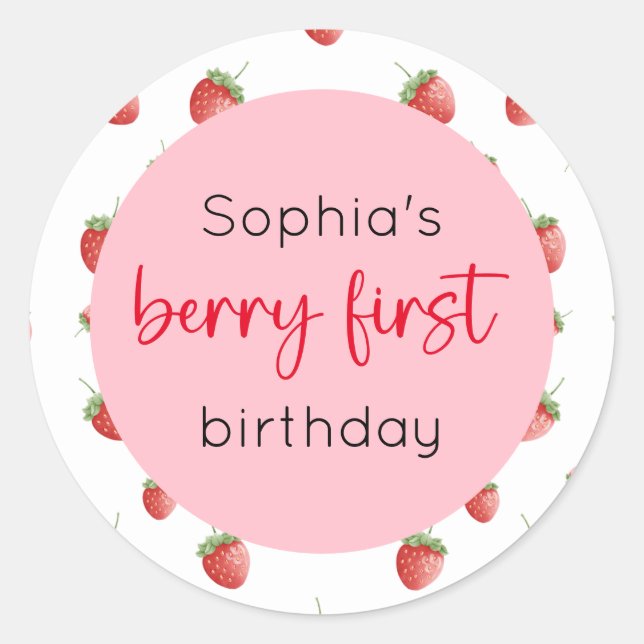 Strawberry 1st Birthday Berry First Classic Round Sticker (Front)