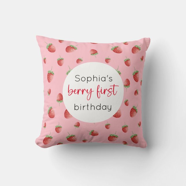 Strawberry 1st Birthday Berry First Cushion (Front)