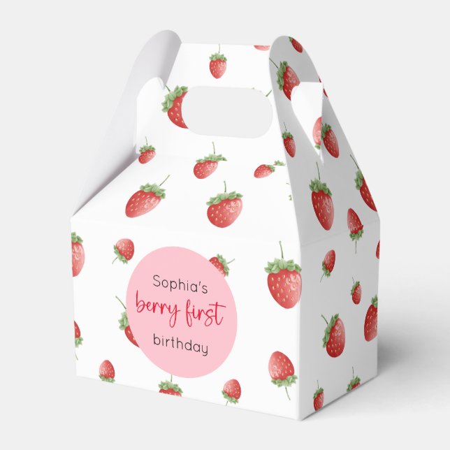 Strawberry 1st Birthday Berry First Favour Box (Front Side)