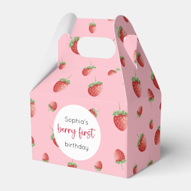 Strawberry 1st Birthday Berry First Favour Box (Front Side)