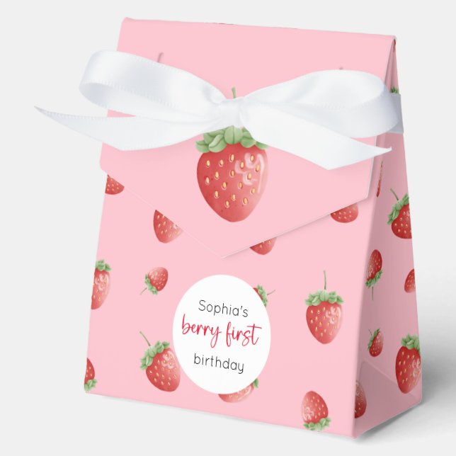 Strawberry 1st Birthday Berry First Favour Box (Front)