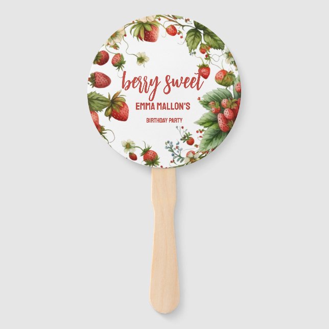 Strawberry 1st Birthday Berry First  Hand Fan (Front)