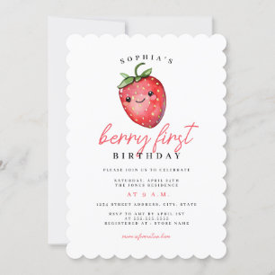 Strawberry 1st Birthday Berry First Invitation