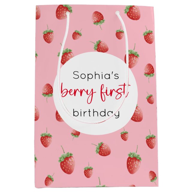 Strawberry 1st Birthday Berry First Medium Gift Bag (Front)