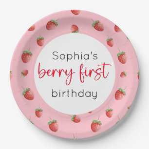 Strawberry 1st Birthday Berry First Paper Plate