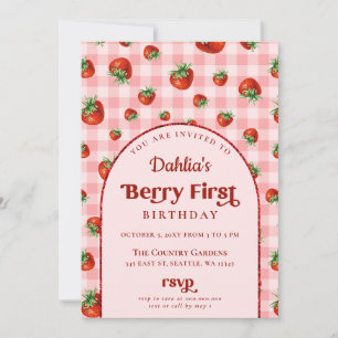Strawberry 1st Birthday Berry First Photo Invitation