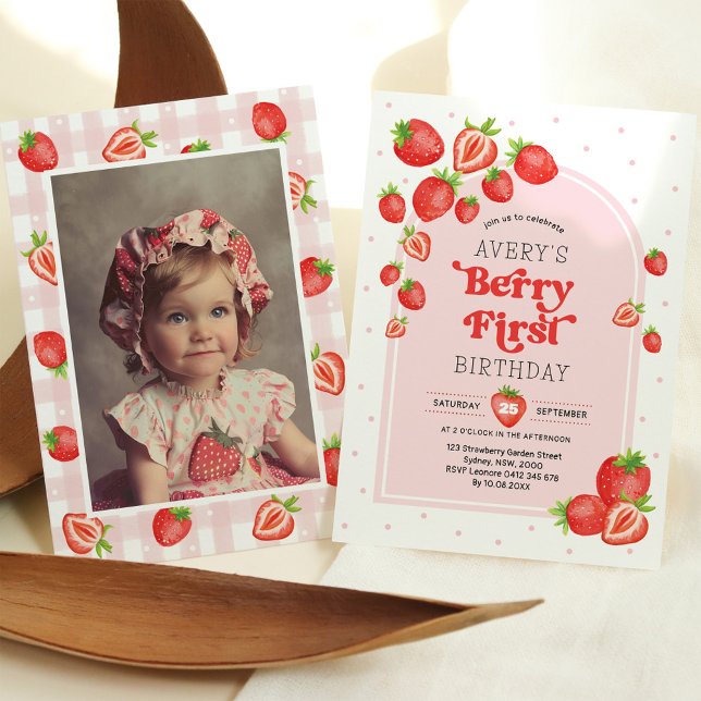 Strawberry 1st Birthday Berry First Photo Party Invitation (Creator Uploaded)