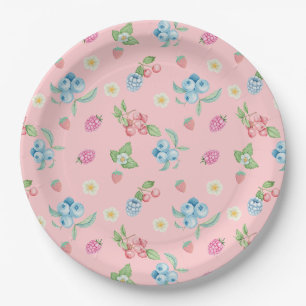 Strawberry 1st Birthday Berry first Pink Paper Plate
