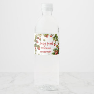 Strawberry 1st Birthday Berry First  Water Bottle Label