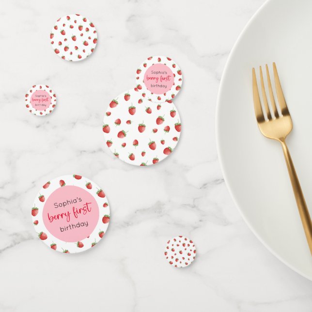 Strawberry 1st Birthday Berry First White Confetti (Group)
