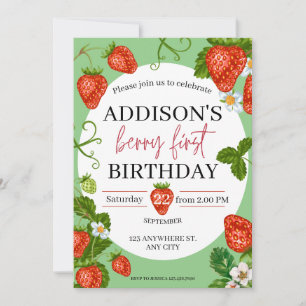 Strawberry 1st birthday Berry Sweet Invitation
