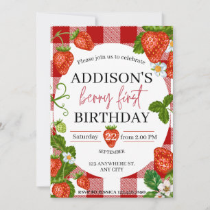 Strawberry 1st birthday Berry Sweet Invitation