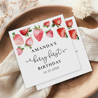 Strawberry 1st Birthday Berry Sweet One  Napkin