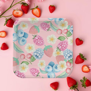 Strawberry 1st Birthday Berry Sweet Pink Paper Pla Plate