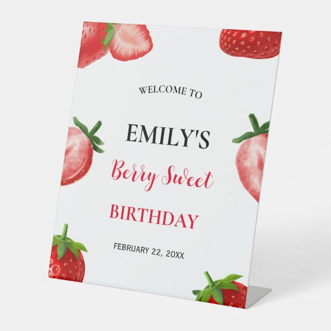 Strawberry 1st Birthday Berry Sweet Welcome Sign (Front)