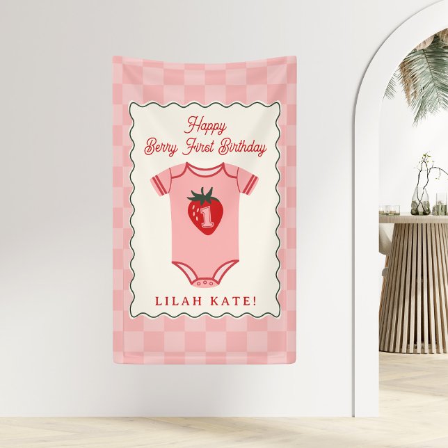 Strawberry 1st Birthday  Chequered Bodysuit  Banner (Creator Uploaded)