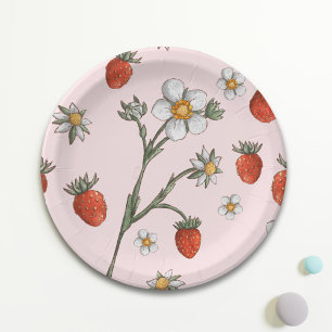 Strawberry 1st Birthday Floral Berry first Paper Plate