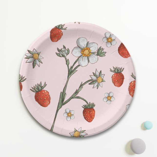 Strawberry 1st Birthday Floral Berry first Paper Plate (Creator Uploaded)