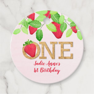 Strawberry 1st Birthday Girl Red Rustic Favour Tags