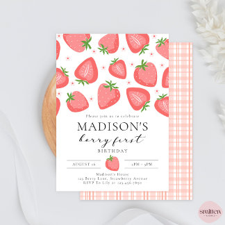 Strawberry 1st Birthday Invitation Berry First
