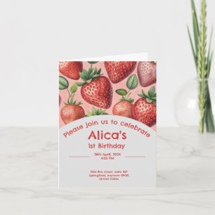 Strawberry 1st birthday invitation in summer