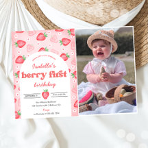 Strawberry 1st Birthday Invite Berry First Sweet