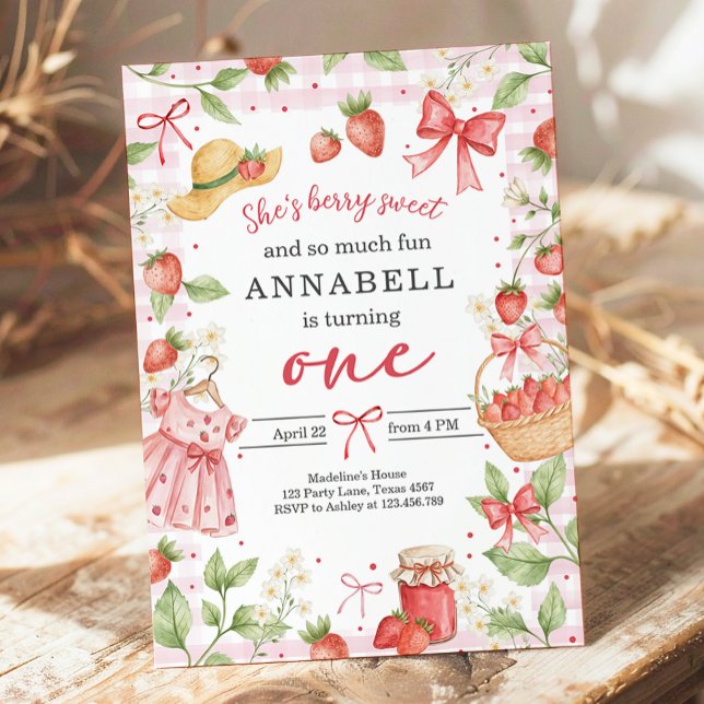 Strawberry 1st Birthday Invite First Berry Sweet (Creator Uploaded)