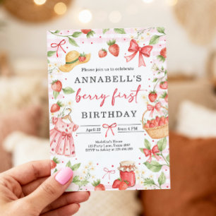 Strawberry 1st Birthday Invite First Berry Sweet