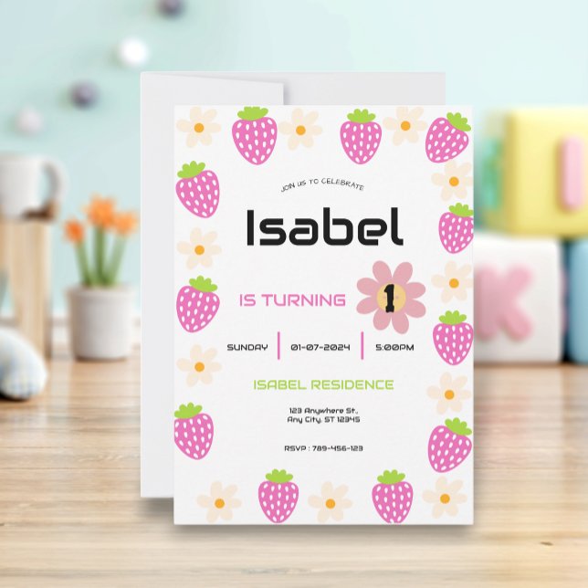 Strawberry 1st Birthday Invite First Berry Sweet (Creator Uploaded)