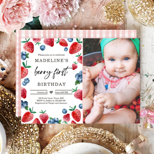 Strawberry 1st Birthday Invite First Berry Sweet (Creator Uploaded)