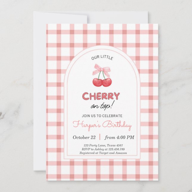 Strawberry 1st Birthday Invite First Berry Sweet (Front)