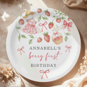 Strawberry 1st Birthday Invite First Berry Sweet Paper Plate