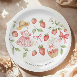 Strawberry 1st Birthday Invite First Berry Sweet Paper Plate
