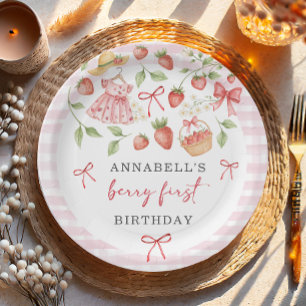 Strawberry 1st Birthday Invite First Berry Sweet Paper Plate