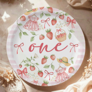 Strawberry 1st Birthday Invite First Berry Sweet Paper Plate