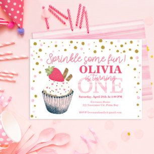 Strawberry 1st Birthday Party Baby Girl Invitation