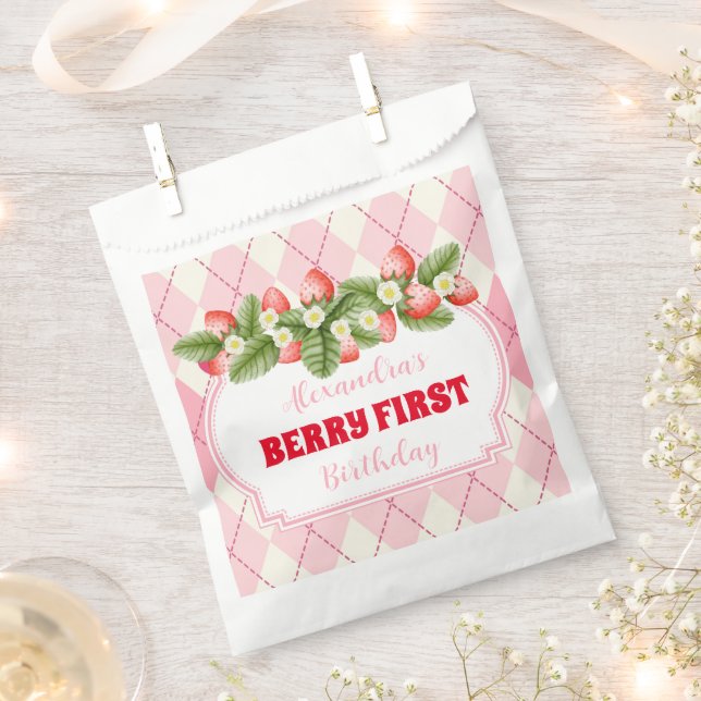 Strawberry 1st Birthday Party Berry First Favour Bags (Clipped)