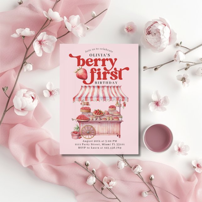 Strawberry 1st Birthday Party Berry First Girl Invitation (Creator Uploaded)