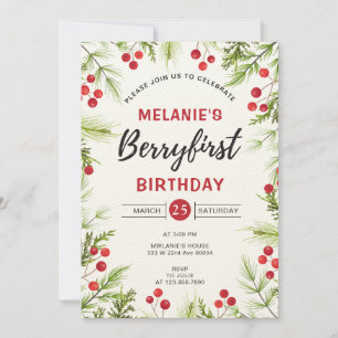 Strawberry 1st Birthday Party Berry First Invitation