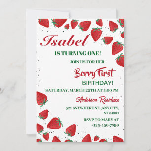 Strawberry 1st Birthday Party Berry First Invitation